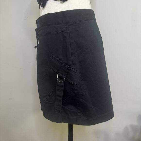 Vintage 90s Y2K Black Cotton Cargo Mini Skirt Ruched Snap Up Grunge Indie Goth 3 - Picture 4 of 7